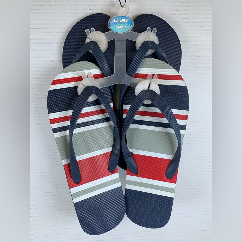 Sun & Sky Flip Flops Mens Sz 9/10 2pr Nautical Stripes NWT (S605)